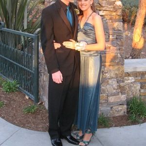Teal Blue Sparkle Satin Formal Dress